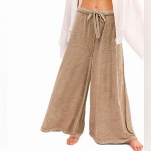 Free People Make It Maxi wide leg soft beige moss green lounge comfy pants boho